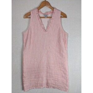 Tommy Bahama Dress Linen Mini Cabana Pink Striped Fringe Shift Women's Size Med
